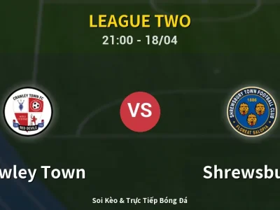 Soi Kèo Crawley Town vs Shrewsbury – 21:00 18/04 | Nhận Định, Dự Đoán Tỷ Số